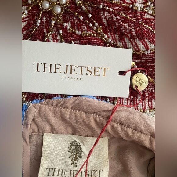 The Jetset Diaries Mini Dress Womens Sz Small Blue Halter Neck Lace Embroidered - Picture 14 of 14